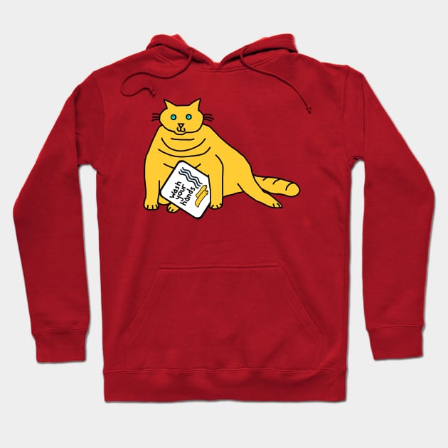 Yellow Cat Says Wash Your Hands Hoodie by ellenhenryart